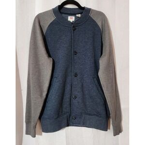 Levi's Sweater Men Large Blue Gray‎ Button Down Cardigan Fleece Jacket Fleece